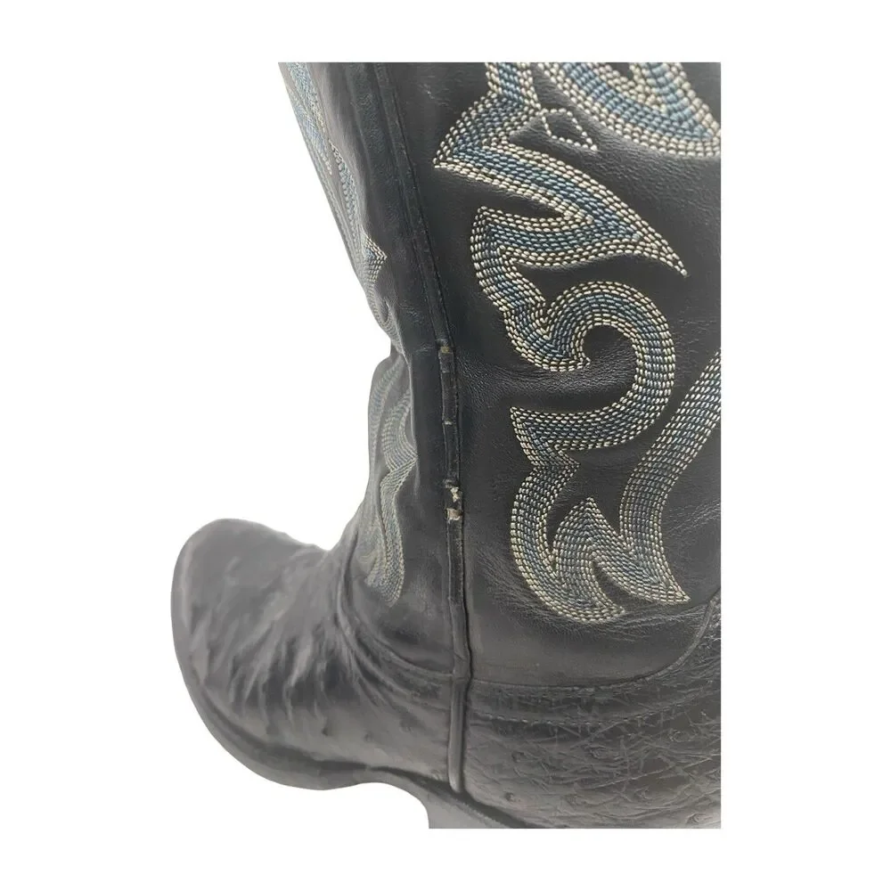 Tony Lama Boots Men's Size 7 D Black Ostrich Leather Cowboy Western USA *Worn